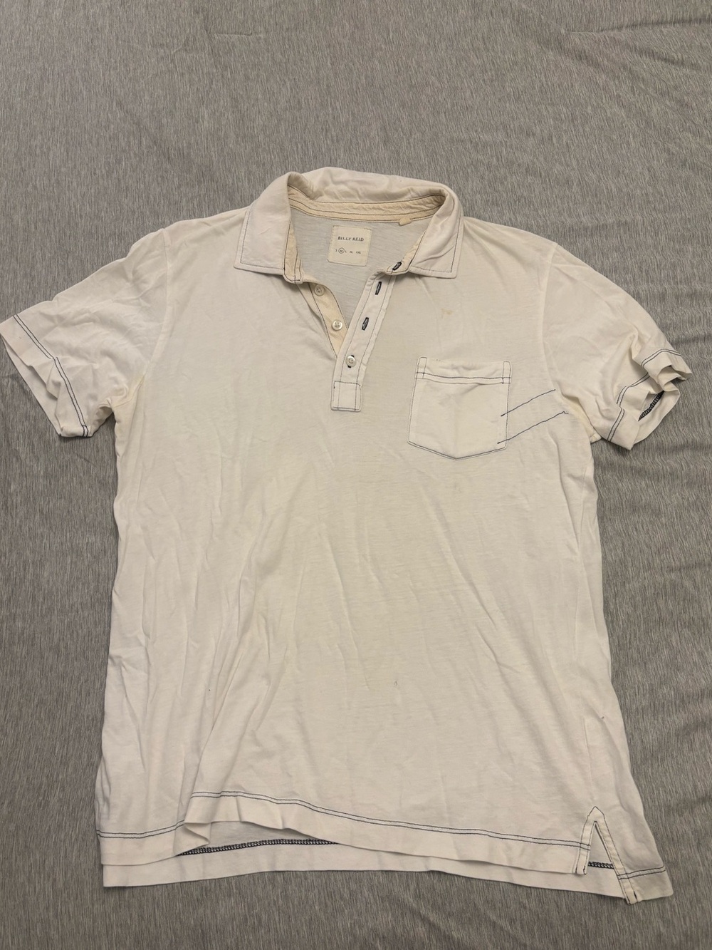 Billy Reid Short-Sleeve Polo in Light Cream with Contrast Stitching